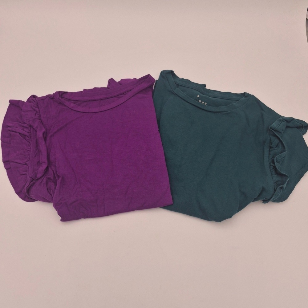 A New Day Ruffle Sleeve Knit Top Lot 2 Teal Green Purple Medium Cotton Rayon